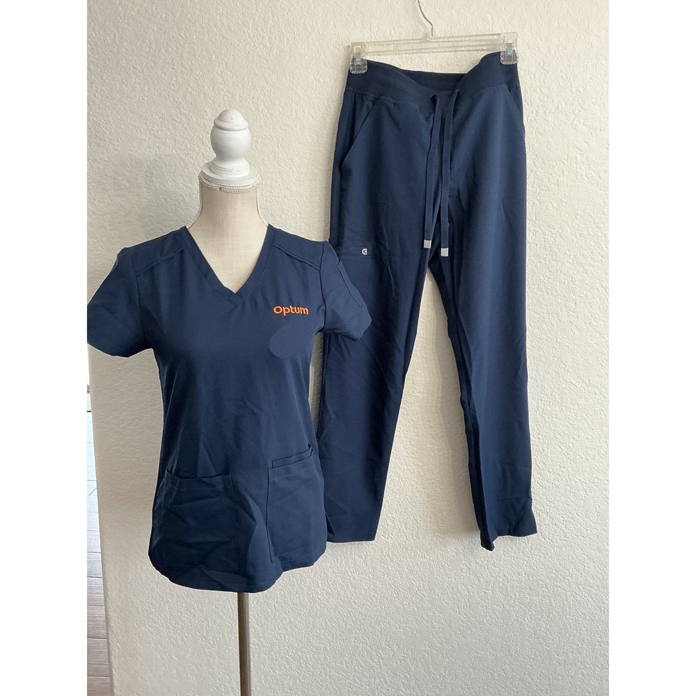 Cureology by Koi Scrub Set XXS Petite Navy Blue V-Neck Top Atria Jogger Pants